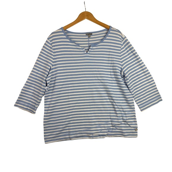 Talbots Tops - T by Talbots Striped Split Neck Knit 3/4 Sleeve Top size XL Blue/White